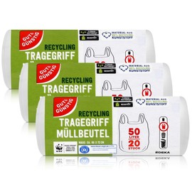 Gut & Günstig Carry Handle Bin Liners 50 L (Pack of 20) - Pack of 3 - Tear-Resistant & Liquid-Proof - (3 x 20 Pieces)