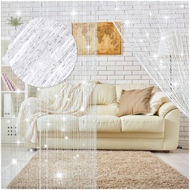 WILLBOND 4 Pcs String Curtains Glitter Fringe Curtains for Window 79 x 39 Inch Door Divider Strip Tassel for Wedding Living Room Bathroom Coffee Shop(White)