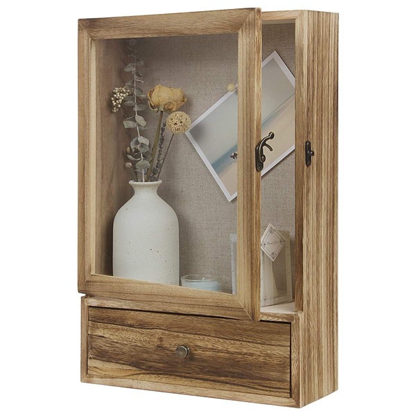 Butizone Shadow Box Frame, Wood Shadow Box Display Case with Soft Line Back, Shattered Resistant Glass and Drawer, for Display The Pictures, Collections, Medals, Bouquet on The Wall or Tabletop