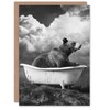 Artery8 Greeting Card Surreal Bear in Bathtub Black White Bath