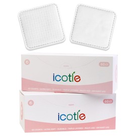 ICOTLE Clean Pads, 120 Count Not to Shed & Tear Face Pads, Unique Triple Layers, Textured & Ultra Soft Side, Square Cotton Pads for Makeup Removal, Cleansing, Skin Care etc.