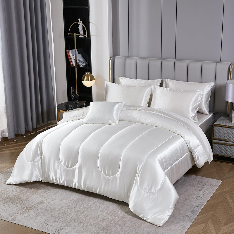 Bedding_Dreamer Silk Like White Comforter Set with Sheet Set King