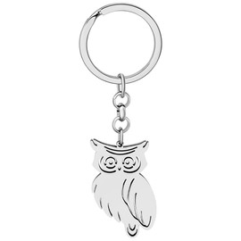 DUOWEI Cute Owl Gifts Stainless Steel Owl Keyring Keychains Charms Owls Decor for Women Girls Nature Lovers (Silver Plated)