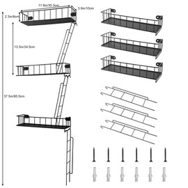 lwytdnmsd 3-Layer Black Metal fire Escape Shelf Shelves for Room Wall, Unique Design, Strong Load-Bearing Shelf, Suitable for Bathroom, Living Room, Bedroom, Easy to Decorate New York Style Home