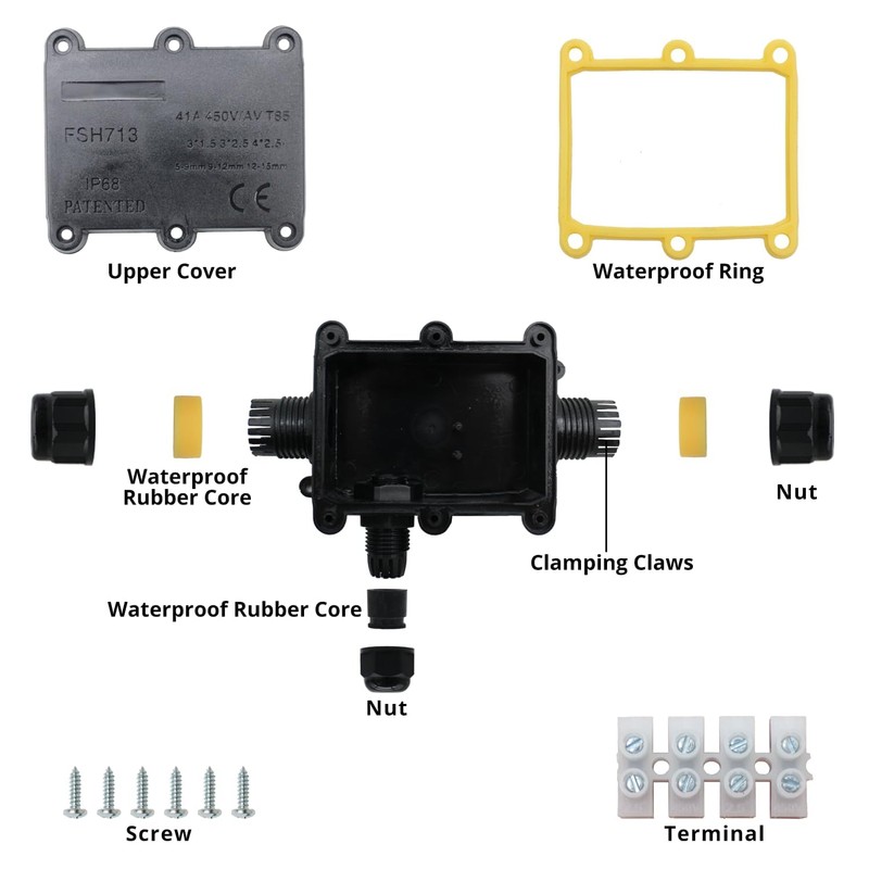 MAKERELE Waterproof Junction Box 3 Way IP68 Cable Connector Wire