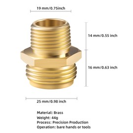 3/4”GHT Male x 1/2”NPT Male Connector,Brass Garden Hose Adapter,Brass Garden Hose to Pipe NPT Fitting Connect,Double Male Thread 2pcs (3/4 ght male to 1/2 npt male)