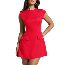 oten Women's Cap Sleeve Round Neck Bodycon A-Line Mini Tank Short Party Christmas Going Out Dress Red Medium