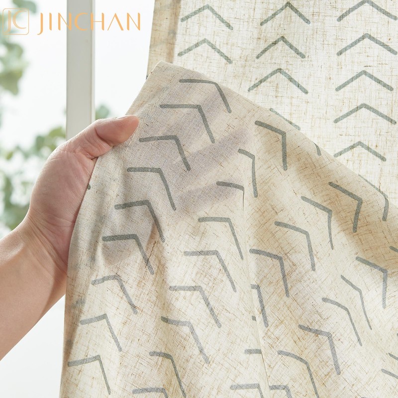 jinchan Linen Boho Curtains for Living Room Semi Sheer Gray
