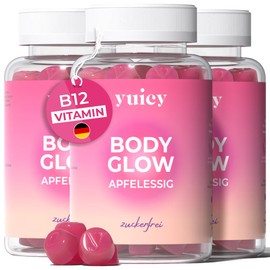 yuicy YUICY? Apfelessig Gummib?rchen hochdosiert - Gummib?rchen zum Abnehmen mit Apfelessig, Vitamin B12 & Fols?ure - Leckere Apfelessig Gummies fr den Stoffwechsel - 180 Stk. - Zuckerfrei - BODY GLOW