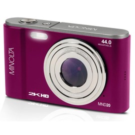 Minolta MND20 44 MP 2.7K Ultra HD Digital Camera with Slinger Camera case (Magenta)
