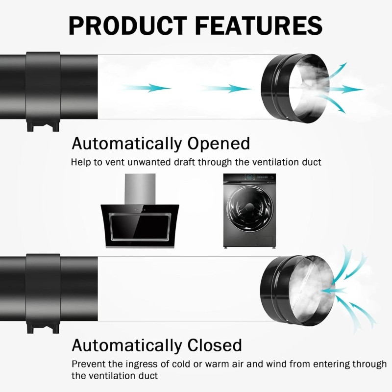 JJ Black 6 in Backdraft Damper Insert Backflow Preventer Inline