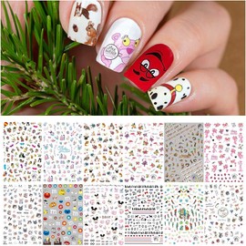 EBANKU Cute Animal Nail Stickers, 3D Stickers, Cute, Nail Art, Ultra Thin, Design, Nail Decoration, For Adults and Children, Nail Jewelry (Set of 12)