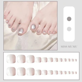 MISS MUMU Nail Tips, 24 Pieces, Nail Tip, Short, Spring and Summer, Simple, Cute, Popular, Nail Seal, Bride Nail, Glossy, False Nails, Coming of Age Ceremonies, Weddings, School Entrance Ceremonies