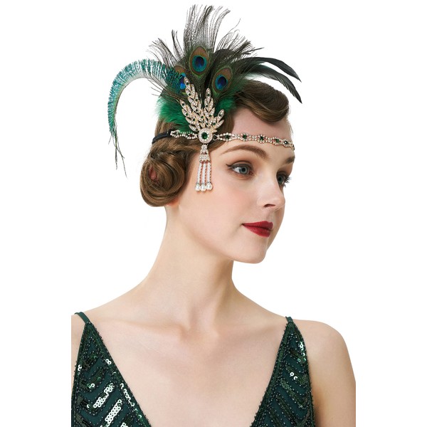 BABEYOND 1920s Flapper Headband Feather Headpiece Roaring 20s Gatsby Hair