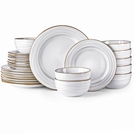 GBHOME Ceramic Dinnerware Sets, 24Piece Embossed Elegant Stoneware Plates and Bowls Sets, Housewarming Wedding Gift | Dishwasher & Microwave Safe | Dishes Set Service for 8