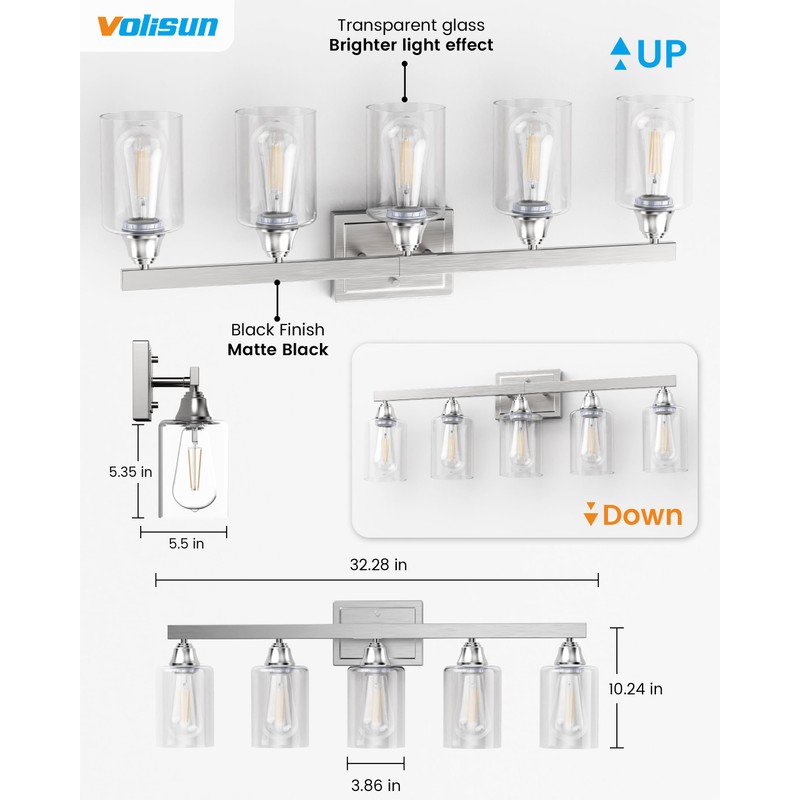VOLISUN Bathroom Light Fixtures, Bathroom Vanity Light Over Mirror, Modern