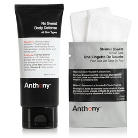 Anthony No Sweat Body Defenseand Shower Sheet Bundle – Anti-Chafing, Anti-Itch Cream-to-Powder – 3 Fl. Oz and 1 Shower Sheet, Protects Skin from Sweating