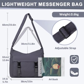 Canvas Messenger Bag,Lightweight Large Casual Crossbody Shoulder Hobo Bag for Women Men Work/Travel/College Gray