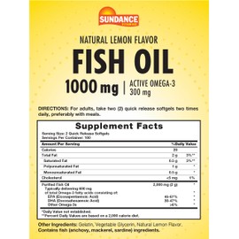 Sundance Fish Oil Softgels 1000mg with Active Omega-3 | 200 Softgels | Natural Lemon Flavor | Non-GMO and Gluten Free Supplement