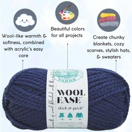 Lion Brand Wool Ease Thick & Quick Navy 640-110 (3-Skeins - Same Dye Lot) #6 S Bulky Acrylic-Wool Yarn for Crocheting and Knitting - Bundle with 1 Artsiga Crafts Project Bag
