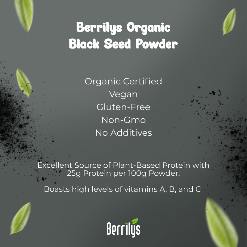 Berrilys Organic Black Seed Powder - Nigella Sativa, Ground Kalonji,