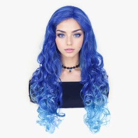 GNIMEGIL 24 inch Long Curly Wigs for Women Mesmerizing Ombre Blue Wavy Synthetic Wig for Stylish Transformations Mermaid Wigs Cosplay