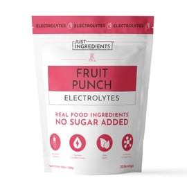 JUST INGREDIENTS Fruit Punch Electrolytes mezcla de bebida hidratante de 30 porciones con agua de coco, sal marina y minerales traza favorece la...   