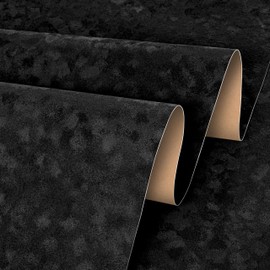 Stickyart 24"x160" Black Velvet Peel and Stick Wallpaper Luxury Felt Flocking Wallpaper Removable Soft Decorative Contact Paper Self Adhesive Felt Fabric Black Wall Paper for Shelf Dresser Accent Wall