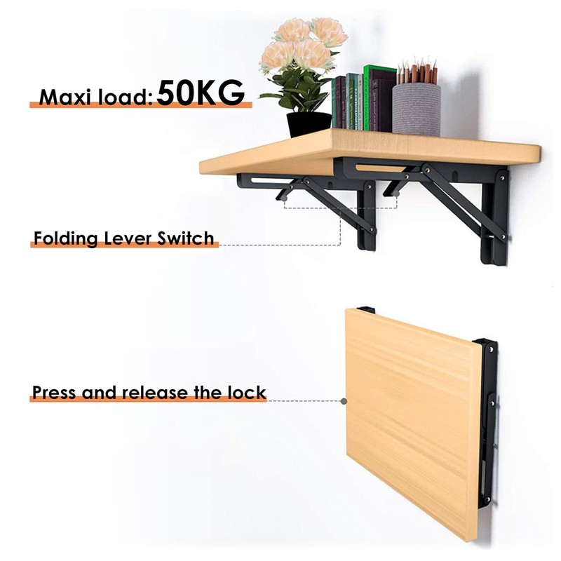 Folding Shelf Brackets 25cm, 2 pcs Heavy Duty Folding Shelf,