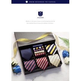 HISDERN TA5-01S Set of 5 Ties and Pocket Squares for Business Use, Luxury Gift Box, Choose from 17 Patterns, Job Hunting, Weddings, Gift for Father’s Day