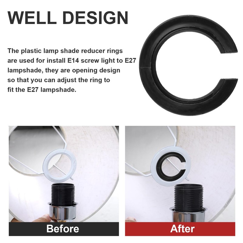 E27 to E14 Lampshade Reducer Ring, 2 Pack Black Lamp
