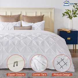 Pinch Duvet Cover Super King Plus 120 x 120 Size Extra Large Luxurious 3 Piece Duvet Cover (1 Duvet Cover & 2 Pillow Sham) with Zipper Closure & Corner Ties - 600 TC - Soft & Cozy, Pinch White