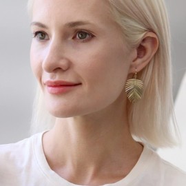 Humble Chic Gold Leaf Earrings for Women - Bohemian Tropical Plated Gold Dangle Earrings, Unique Hanging Boho Earrings for Women, Palm Tree Dangly Drop Long Dangling Earrings for Women, 2" inch - Gold