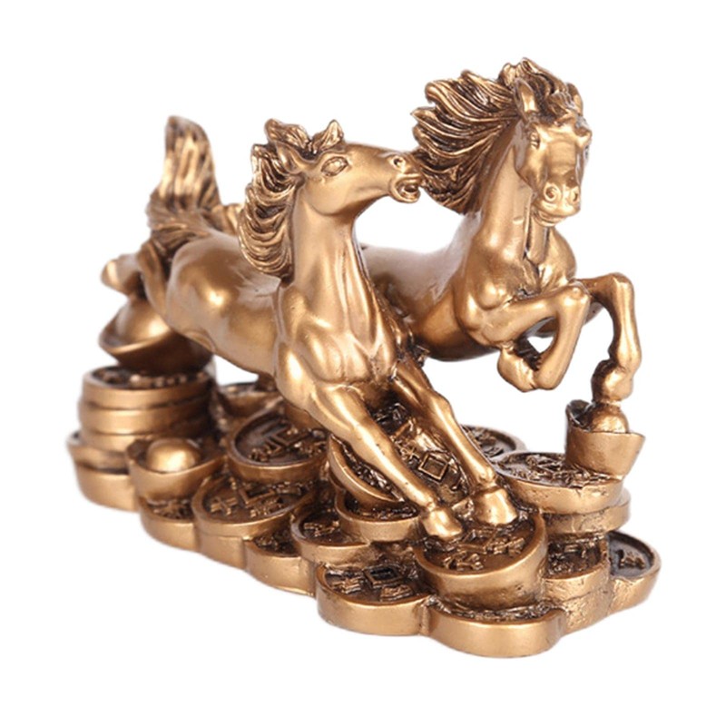 Baoblaze Standing Running Two Horses Statue Feng Shui Two Galloping