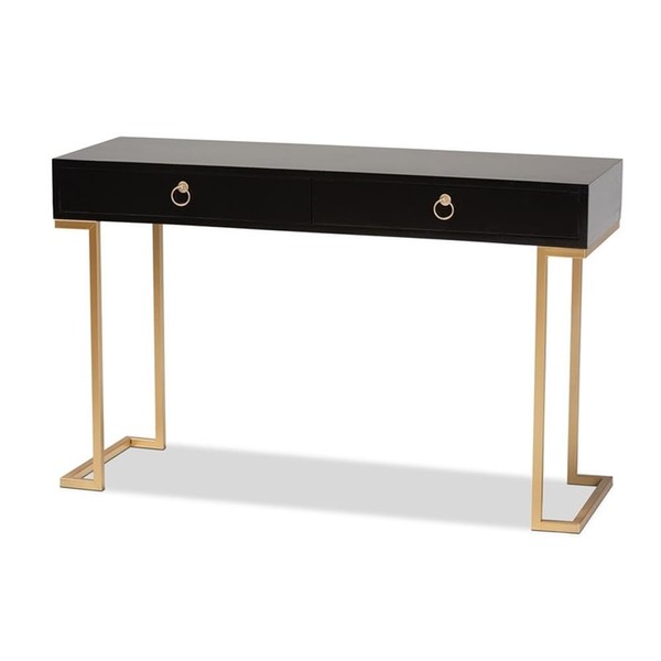 Baxton Studio Beagan Black Finished Wood and Gold Metal 2-Drawer