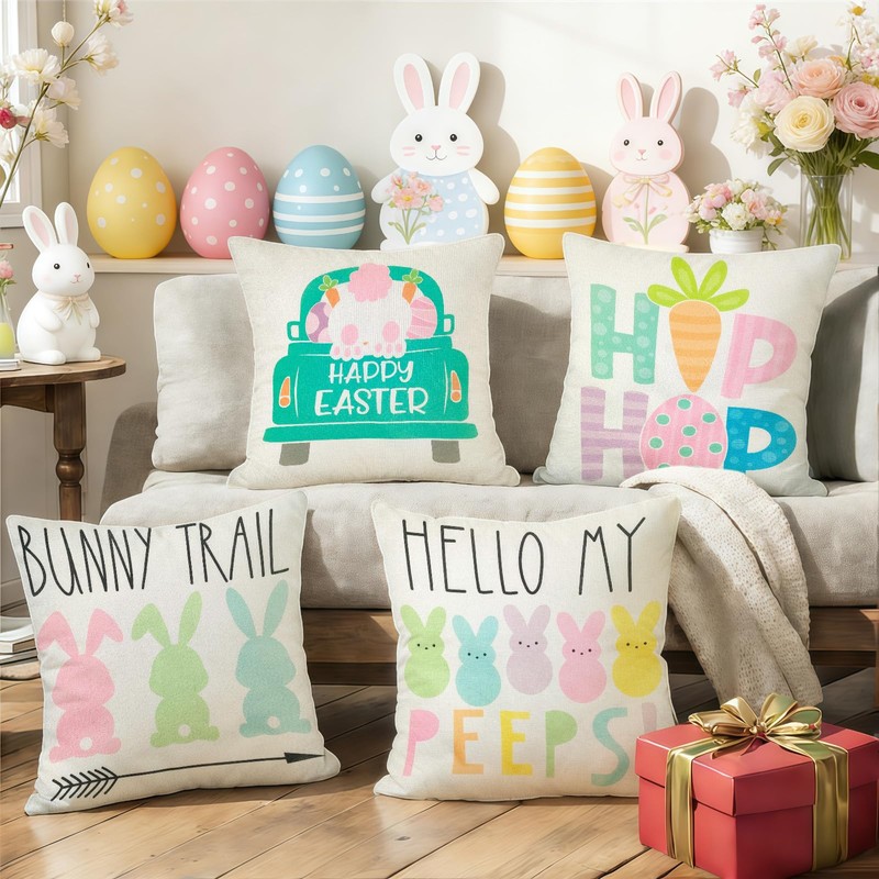 Easter Pillow Covers Linen Printed 45 x 45cm Set of