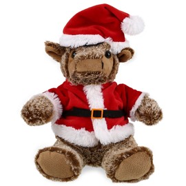 DolliBu Santa Sitting Buffalo Stuffed Animal Plush Toy - Super Soft Wild Animal Dress Up with Red Santa Claus Outfit, Cute Wildlife Gift, Holiday with Name Personalization - 8 Inches