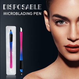 PMUBEAUTY 10Pcs Disposable Microblading pen sterilized 18 U-shaped 0.15mm Nano Blade Manual Eyebrow Pen Comfortable Rubber Grip with Pigment Sponge for Eyebrow Tattoo Permanent Makeup (18U 0.15mm)