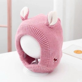 Dog Winter Hat Winter Pet Pompom Knitted Cotton Knitted Hat for Pets, Free Size, Cute Knitted Hat with Ears for Small Dogs, Large Dogs and Cats (Pink)