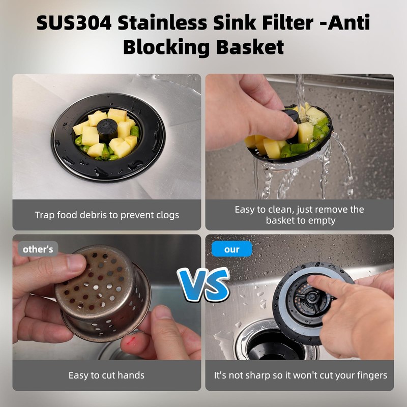 Hibbent Kitchen Sink Plug,Kitchen Sink Strainer and Stopper Combo, Stainless