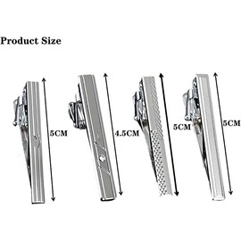 Tie Clips, 4Pcs Fashion Necktie Clip Tie Bar Clips Tie Pins Set Silver Tone