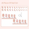 24pcs French Tip Press-On Nails - Almond 3D Floral Design,