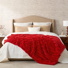 Cozy Bliss Faux Fur Throw Blanket for Couch, Cozy Warm Plush Striped Blanket for Sofa Bedroom Living Room,50 * 60 Inches Cardinal Red