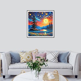 SJUTOUCI Night Sky Diamond Art Painting Kits for Adults, Landscape Diamond Art Kits for Beginners, 5D DIY Full Drill Gem Craft Art for Home Decor Gift 12x12 inch