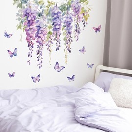 WBQMUNY Wisteria Flower Wall Decals,Wisteria Peel and Stick Wall Decals for Bedroom Living Room Office (VA-C006)