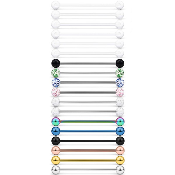 Dyknasz 18PCS 14G Clear Acrylic Bioflex & Stainless Steel Industrial