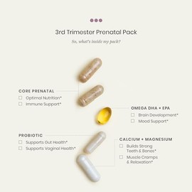 Perelel 3rd Trimester Prenatal Pack, Multivitamin with Magnesium, Omega 3, Probiotics & Calcium, Nutritional Support for Third Trimester Wellness, Soy