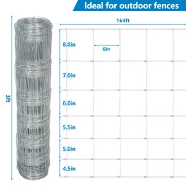 Farm Livestock Fence, Wire Thickness in 1.8mm 3ft×164ft Galvanised Iron Wire Farm Fence Cattle Fence Deer Fence Grassland Fence, for Yard Garden and Animal Protection