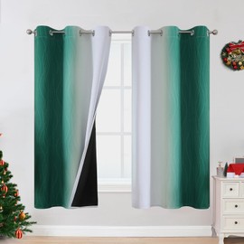 VEHEDE Ombre Blackout Curtains for Kids Bedroom, Thermal Insulated Noise Reducing Gradient Drapes 63 Inch Drop for Living Room, W42 x L63 Inch, Dark Green and Greyish White, 2 Panels