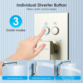 Shower System Shower Faucet Set with Push-Button Diverter and Wall Supply Elbow 12 Inch Shower Head Brushed Nickel